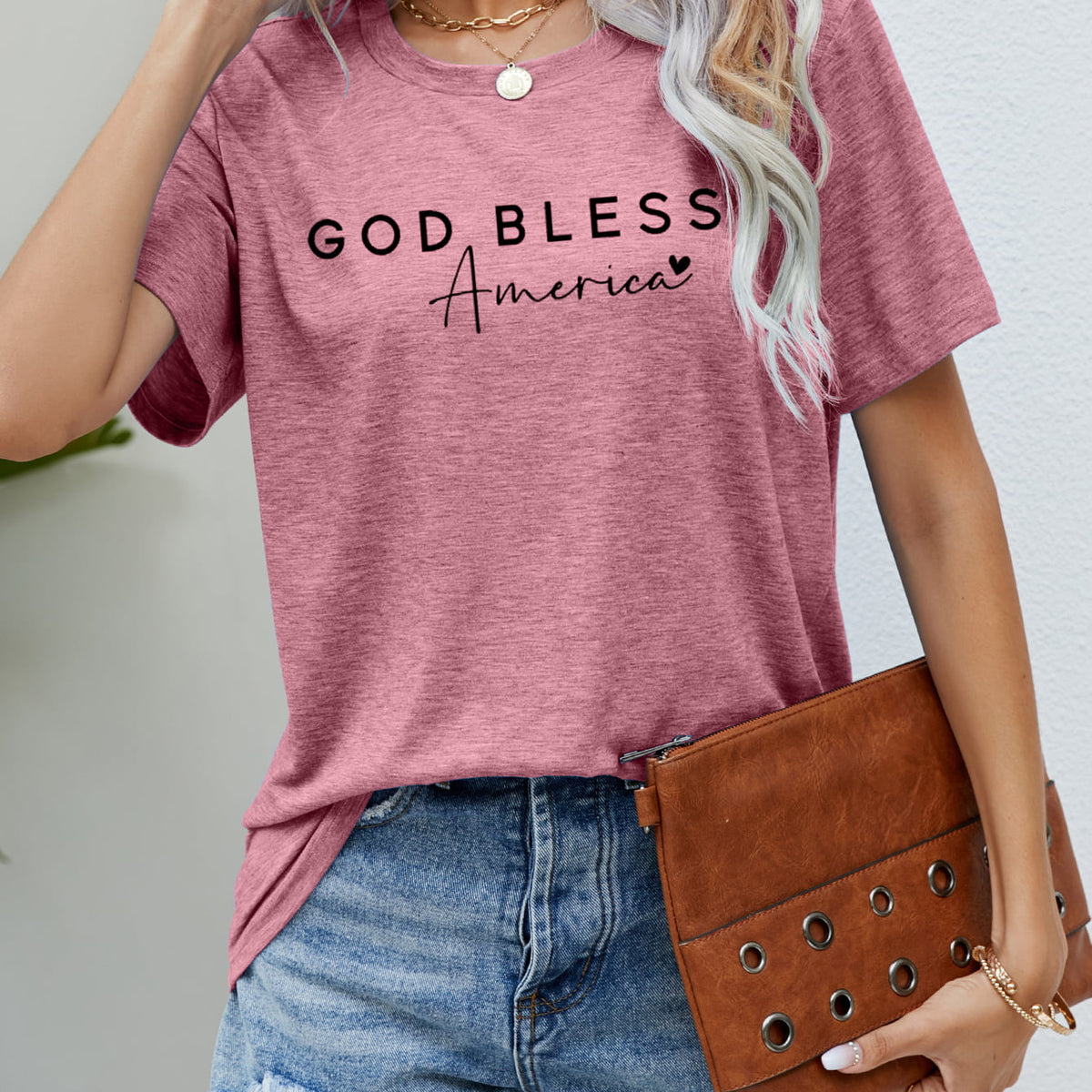 GOD BLESS AMERICA Graphic Short Sleeve Tee Dusty Pink