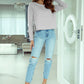 Buttoned Slit Long Sleeve Top