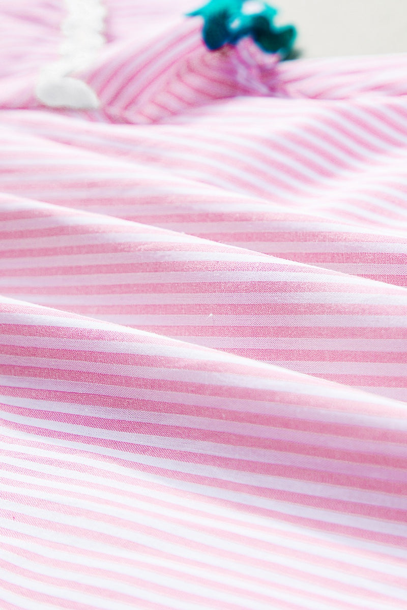 Striped Notched Short Sleeve Blouse