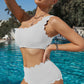 Scalloped Trim One-Shoulder Swim Set