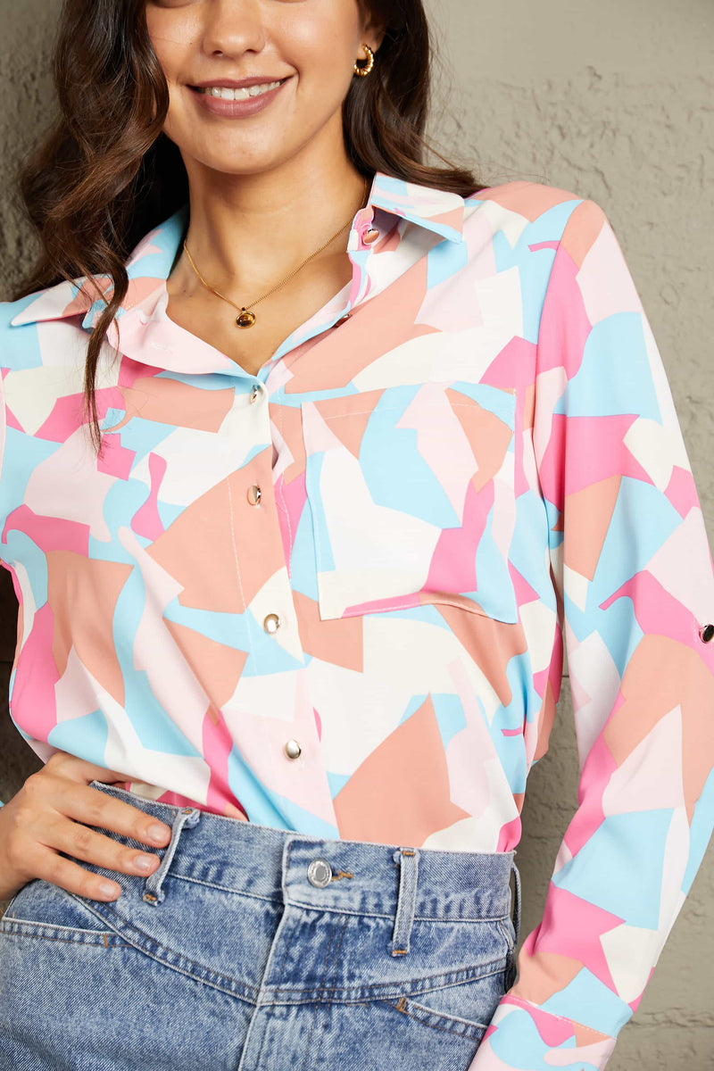 Multicolored Long Sleeve Collared Shirt