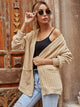 Ribbed Open Front Long Sleeve Cardigan Tan