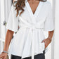 Devine Surplice Tie Waist Half Sleeve Blouse