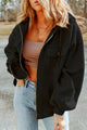 Zip-Up Drawstring Hooded Jacket Black