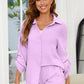 Button Up Long Sleeve Top and Shorts Set