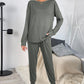 Round Neck Top and Drawstring Pants Lounge Set