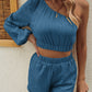 One Shoulder Long Sleeve Top and Shorts Set