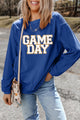 GAME DAY Round Neck Long Sleeve Sweatshirt Peacock Blue