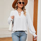 Notched Neck Flounce Sleeve Blouse