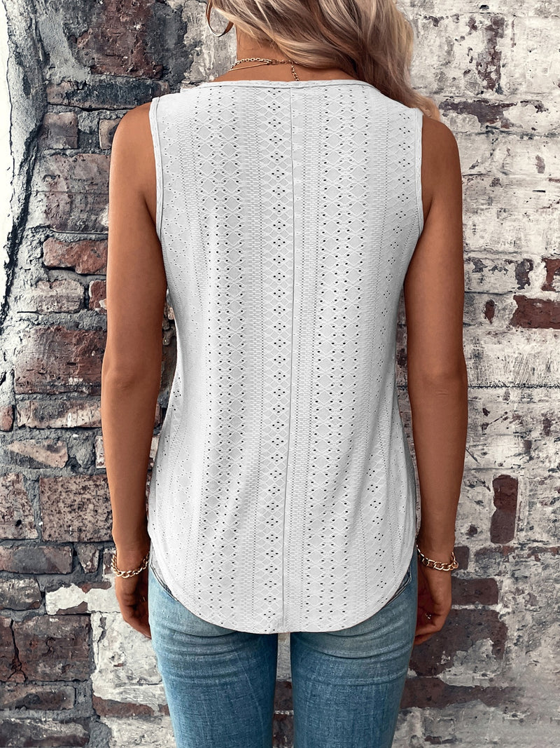 Eyelet V-Neck Wide Strap Tank