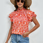 Ditsy Floral Mock Neck Flounce Sleeve Blouse