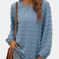 Swiss Dot Round Neck Long Sleeve Blouse