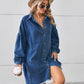 Button Up Pocketed Raw Hem Denim Dress