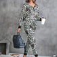 Leopard V-Neck Dropped Shoulder Loungewear Set