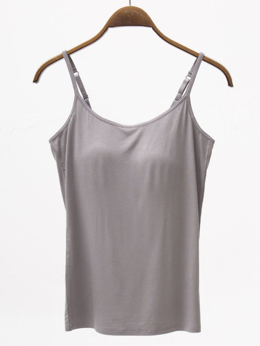 Full Size Adjustable Strap Modal Cami with Bra Dark Gray