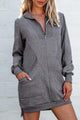 Zip Front Long Sleeve Sweatshirt Dress Dark Gray