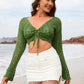 Drawstring Openwork Long Sleeve Cover-Up