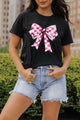 Bow Graphic Round Neck Short Sleeve T-Shirt Black
