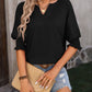 Mandy Heathered Notched Lantern Sleeve Blouse