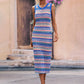 Striped Round Neck Sleeveless Midi Cover Up Dress