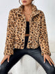 Fuzzy Turtleneck Leopard Zip Up Jacket Camel