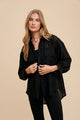 Annie Wear Openwork Button Down Drop Shoulder Shirt Black