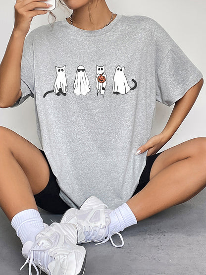 Round Neck Short Sleeve Ghost Graphic T-Shirt Cloudy Blue