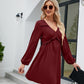 Frill Trim V-Neck Long Sleeve Dress