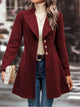 Collared Neck Button Up Long Sleeve Coat Burgundy