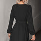 Contrast V-Neck Belted Dress