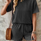 Textured Round Neck Short Sleeve Top and Shorts Set