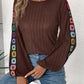 Embroidered Round Neck Long Sleeve Top