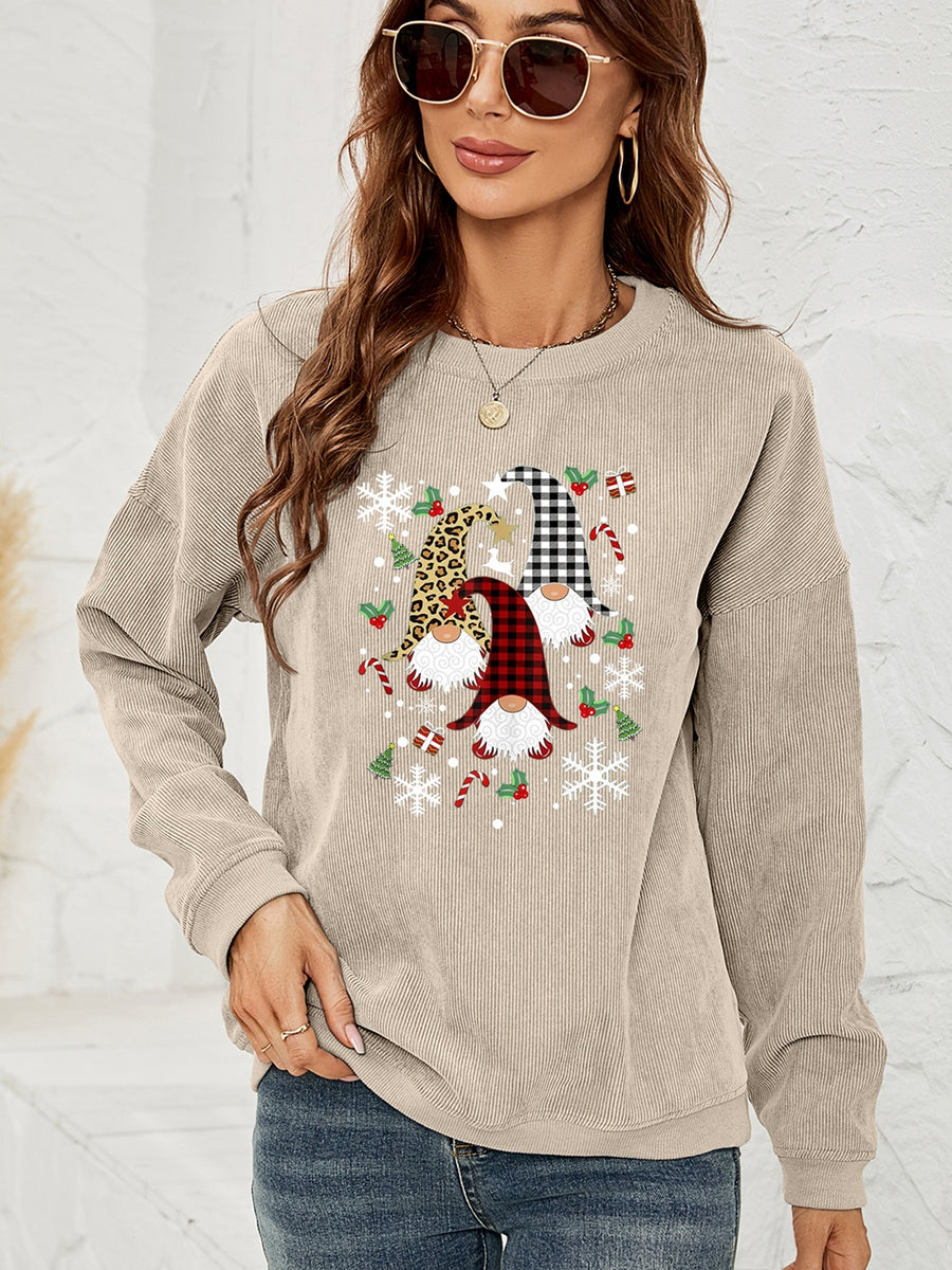 Faceless Gnome Graphic Drop Shoulder Sweatshirt Beige