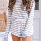 Striped Round Neck Top and Drawstring Shorts Lounge Set