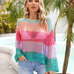 Color Block Openwork Boat Neck Cover Up