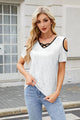 Sequin Crisscross V-Neck Cold Shoulder Blouse White