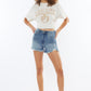 Kancan High Rise Frayed Hem Denim Shorts