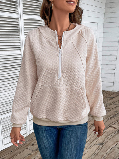 Perfee Half Zip Hoodie with Pocket Cream