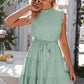 Ruffle Collar Tie Belt Tiered Dress