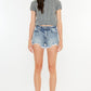 Kancan High Rise Frayed Hem Denim Shorts