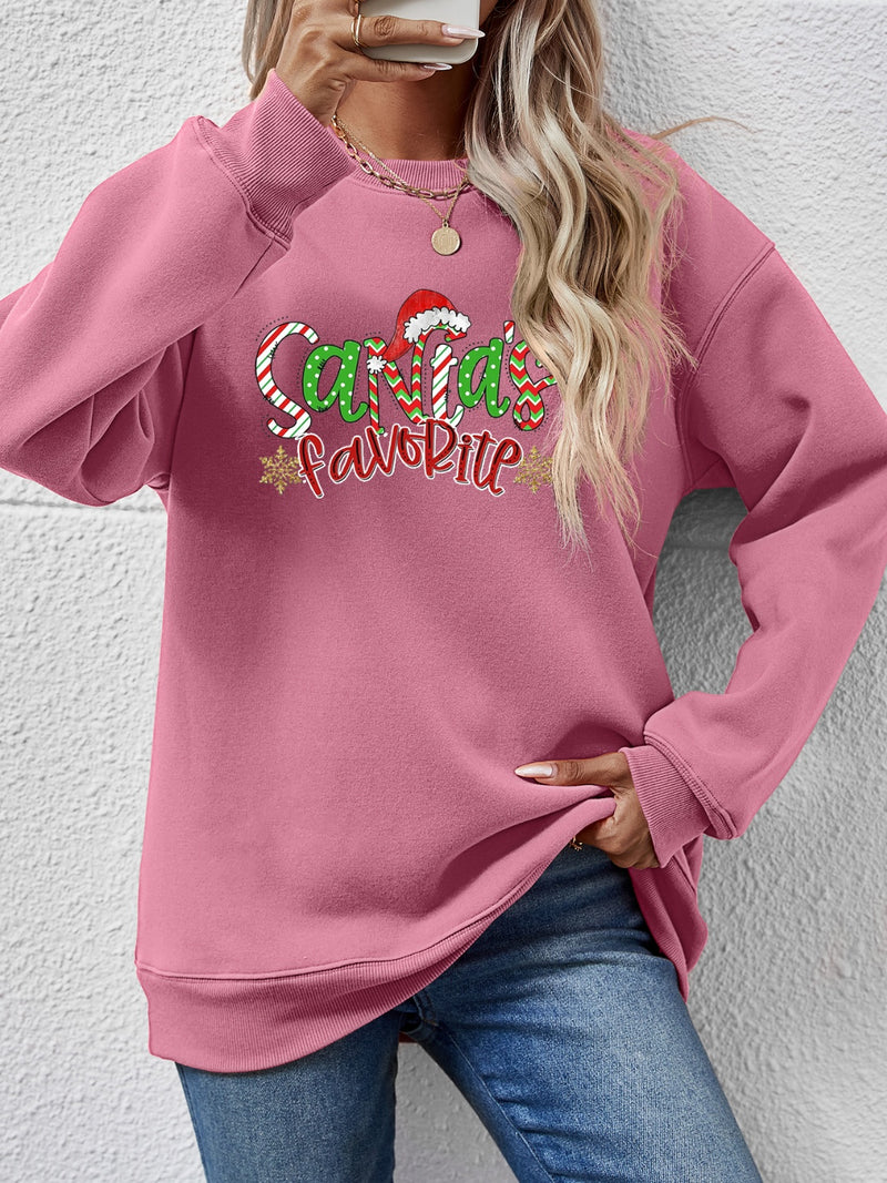 Letter Graphic Round Neck Long Sleeve Sweatshirt Moonlit Mauve