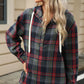 Drawstring Plaid Hooded Long Sleeve Top