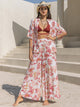 Printed Open Front Half Sleeve Top and Pants Set Blush Pink