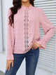 Swiss Dot Mock Neck Flounce Sleeve Blouse Blush Pink