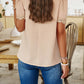 Devine Ruched Mock Neck Short Sleeve Blouse