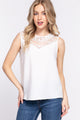 ACTIVE BASIC Round Neck Lace Patch Texture Tank White