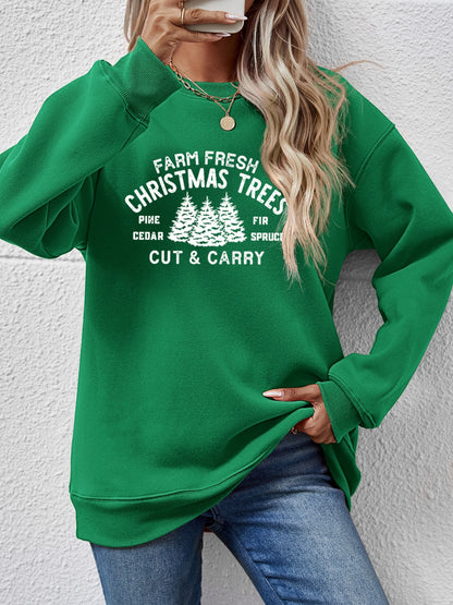 Round Neck Graphic Long Sleeve Sweatshirt Green