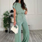 Round Neck Short Sleeve Top and Drawstring Pants Set