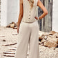 Buttoned Round Neck Tank and Wide Leg Pants Set