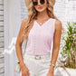 Eyelet Decorative Button V-Neck Tank